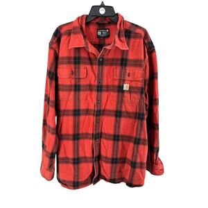 Carhartt Men's Red Plaid Loose Fit Heavyweight Long Sleeve Flannel Shirt 2XL